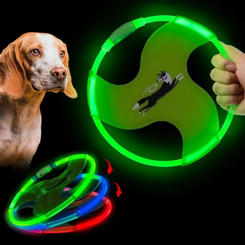 Dog Flying Disc Toy, Glow in The Dark Nylon Fetch Toy for Dogs, Green
